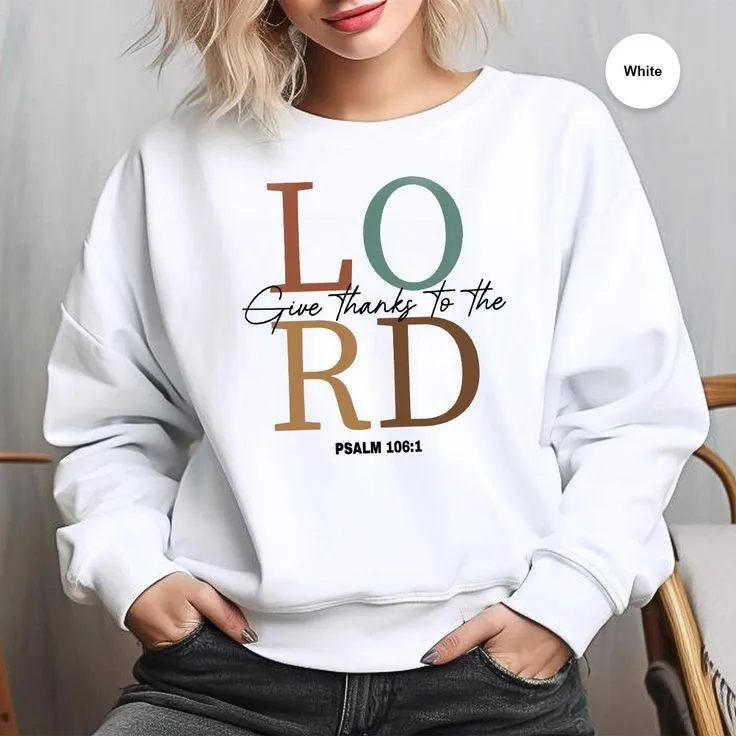 Give Thanks Crewneck Sweater– Psalm 136:1 Edition (Green)