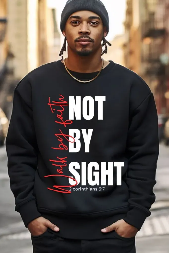 Walk by Faith Crewneck Sweater – 2 Corinthians 5:7 Edition (Green)