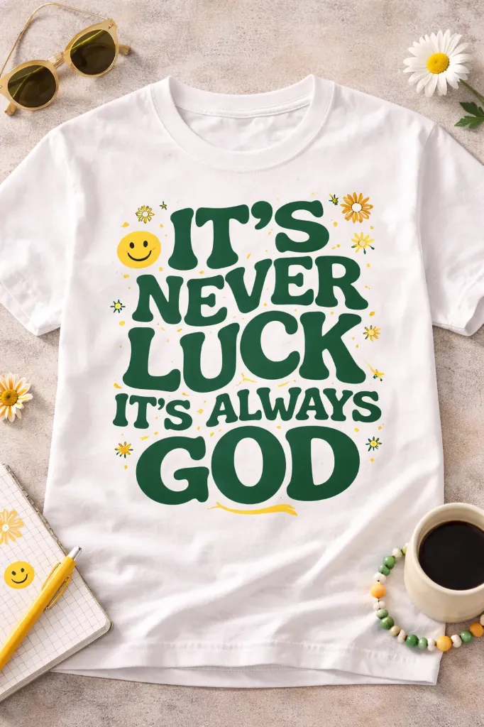 It’s Never Luck, It’s Always God T-Shirt – Proverbs 16:9 Edition (Green, S)
