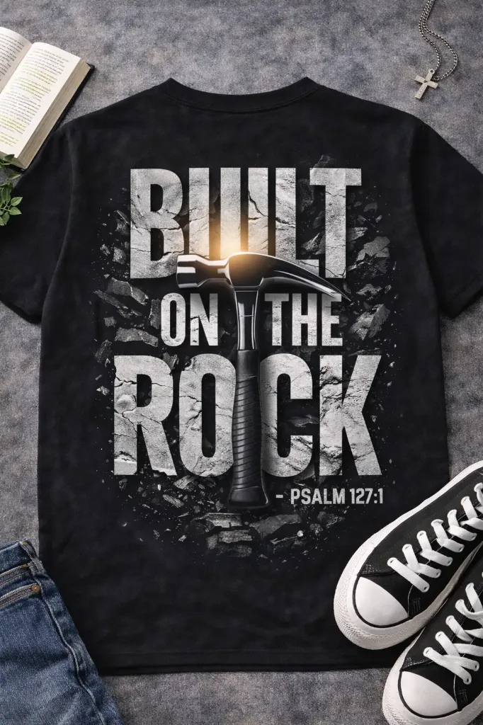 Built on the Rock T-Shirt – Matthew 7:24–25 Edition (Green, S)